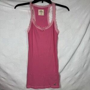 Hollister Women's Y2K Pink Lace Tank Top Size Medium